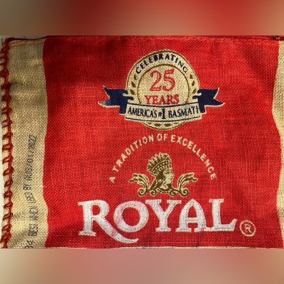 ROYAL BASMATI Empty Rice BURLAP Bag RED Handles & Zipper / Purse Tote Sack Craft - Picture 8 of 16